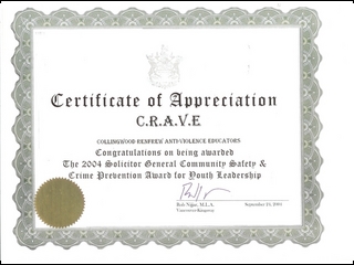 MLA Certificate of Appreciation